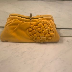 Yellow vintage velvet clutch with silk pattern
